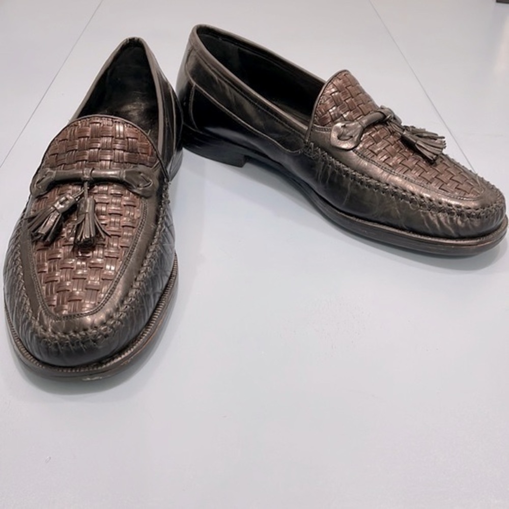 Vintage Black & Brown Leather Loafers Johnston & Murphy w/ Shoe Trees 10.5M